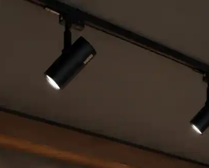 GU10 LED track light head on a rail