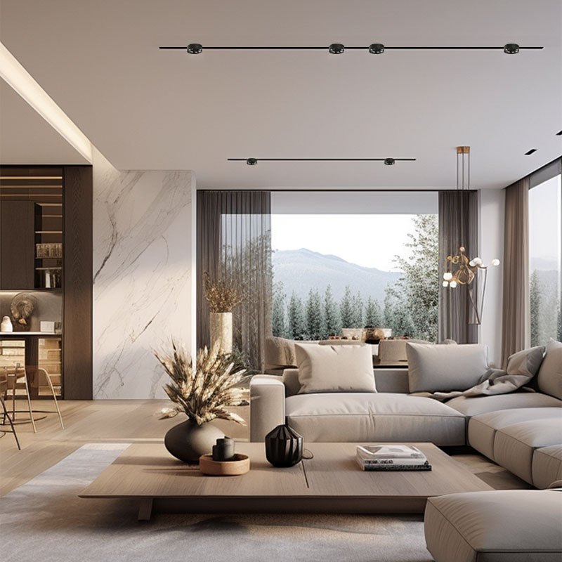Track lights over a living space